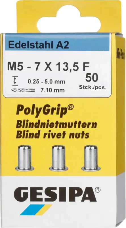 Bl.Nietm. VA Minipack Polygrip A2 M5 x 7 x 13,5 Geprüft