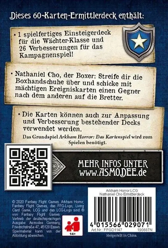 Arkham Horror Das Kartenspiel - Nathaniel Cho ( Ermittler Deck ) Preisknaller