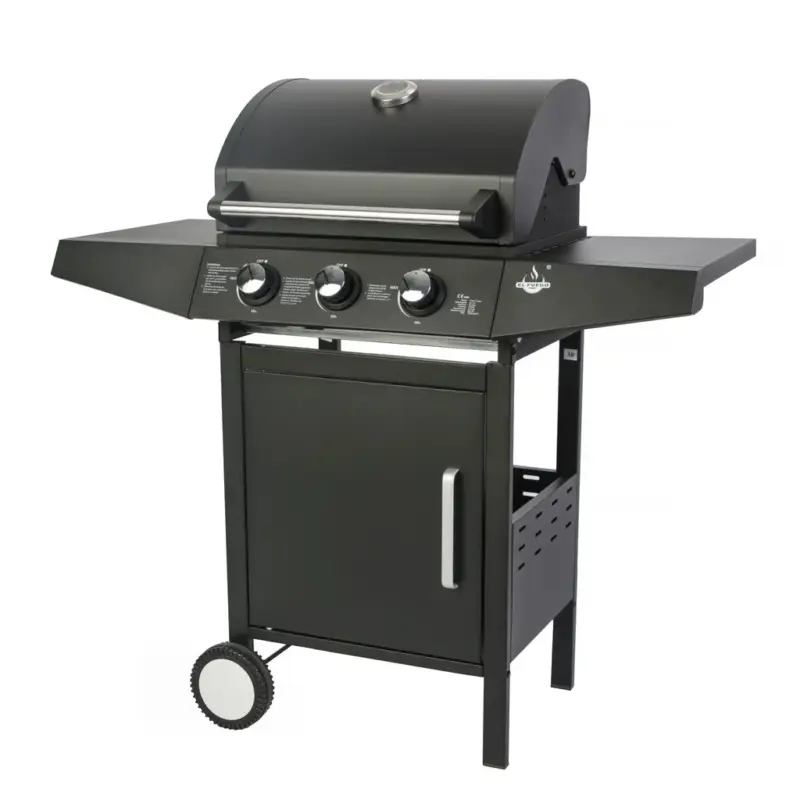 Geprüft Gasgrill „San Angelo“, 3 Brenner, Edelstahl, Schwarz