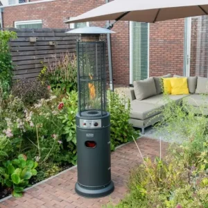 Gasheizstrahler, Terrassenstrahler gas, Heizpilz gas - Modell Flameheater Round 11000, Metall, Schwarz - 11 kW Heizleistung, stufenlos regulierbar, mit Schutzgitter & Kippschutz Top-Angebot