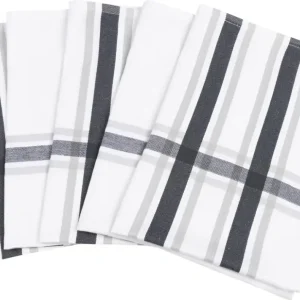 Geschirrtücher, Banderole, Weiß-Beige-Schwarz kariert, 50 x 70 cm, 5er Sale