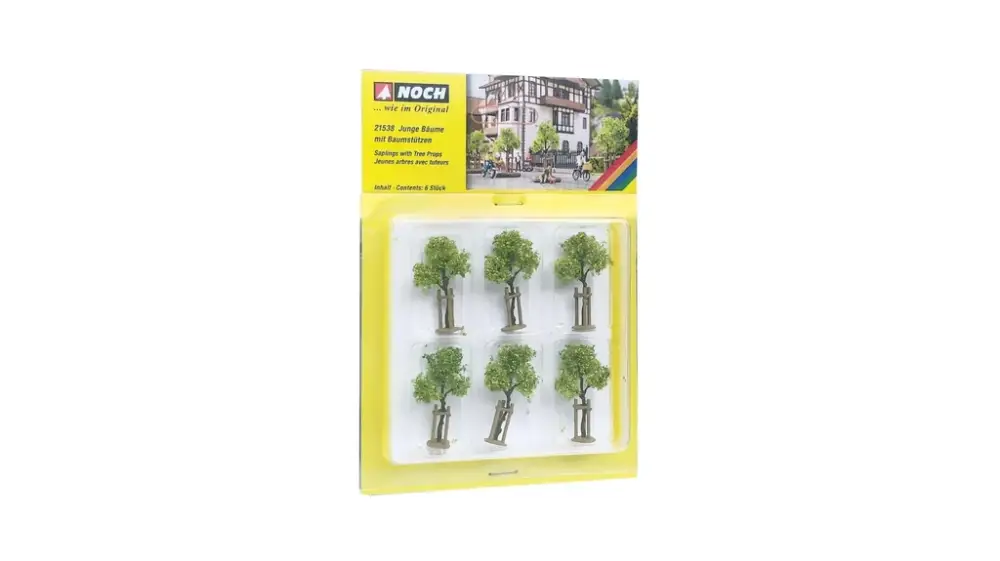 Bestpreis Junge Bäume mit Baumstützen, 6 Stück, 4 cm hoch