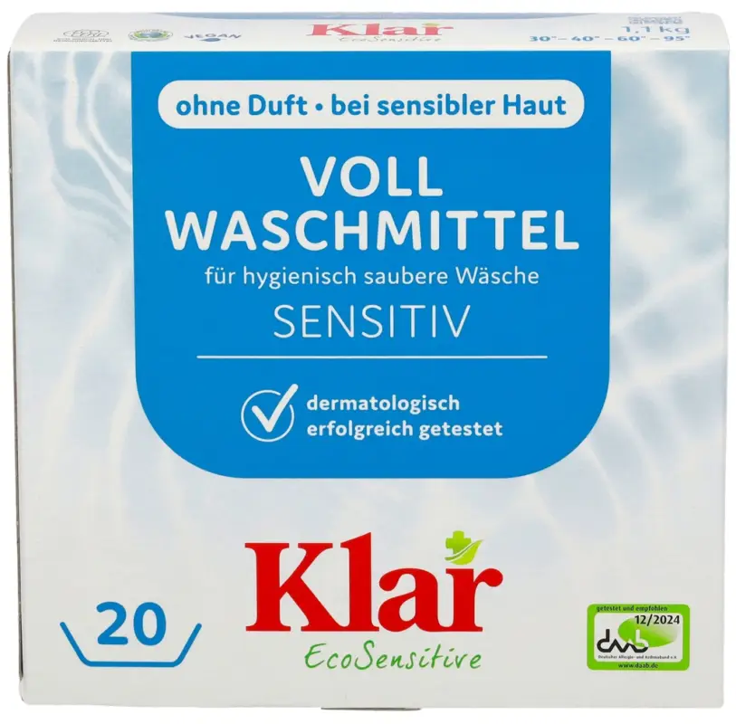 KLAR Vollwaschmittel Pulver 1,1kg mit natürlichem Waschnuss-Extrakt Versand Am Gleichen Tag