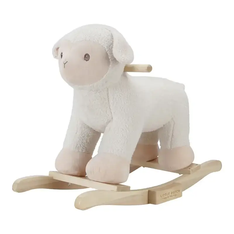 Zertifiziert Little Dutch Schaukeltier, Schaukelfigur Little Farm - Kuscheliges Schaukelschaf aus Holz ab 18 Monaten