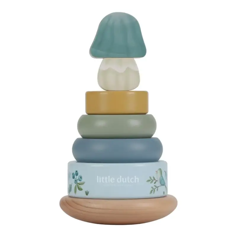 Wochenendangebot Little Dutch Stapelturm Holz, Stapelspiel - mit Ringen Forest Friends, 10x10x18,5
