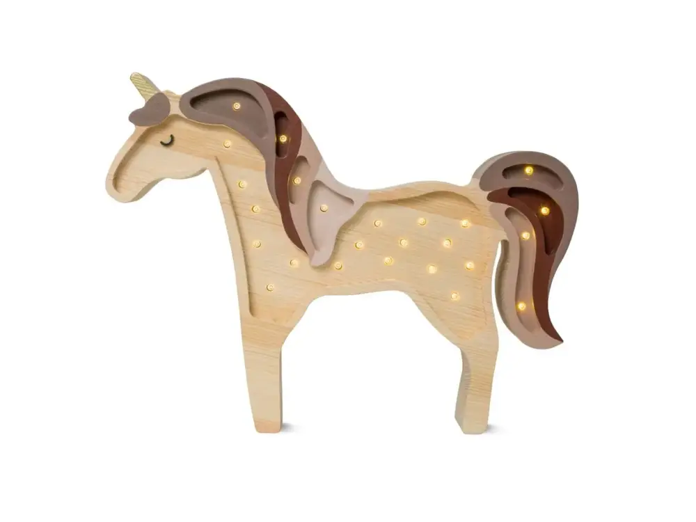 Neuheit Little Lights Nachtlicht Kinder, Nachtlampe Einhorn - 100% Kiefernholz natur, Farbe: Cappuccino
