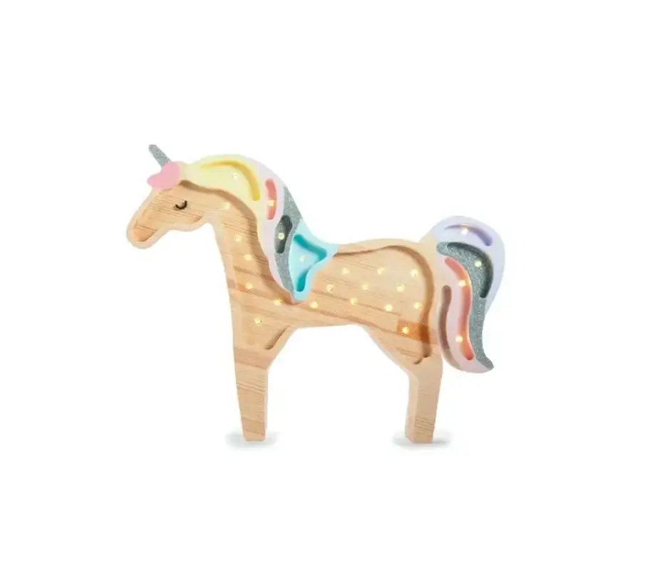 Little Lights Nachtlicht Kinder, Nachtlampe Einhorn - 100% Kiefernholz natur, Farbe: Regenbogenholz Preis Gesenkt