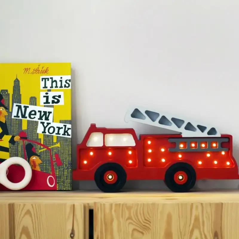 Letzte Chance Little Lights Nachtlicht Kinder, Nachtlampe Feuerwehrauto - 100% Kiefernholz natur