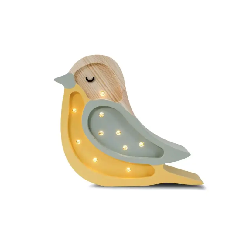Zertifiziert Little Lights Nachtlicht Kinder, Nachtlampe Mini-Vogel - 100% Kiefernholz natur, Farbe: Khaki/heller Senf