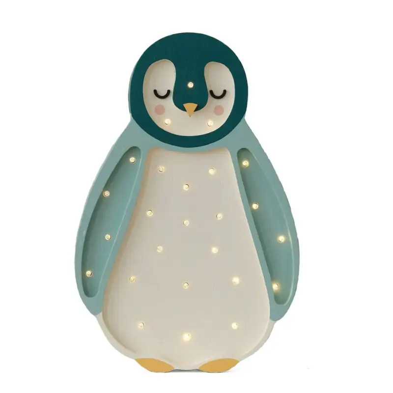 Little Lights Nachtlicht Kinder, Nachtlampe Pinguin - 100% Kiefernholz natur, Farbe: Türkisgrün Geprüft