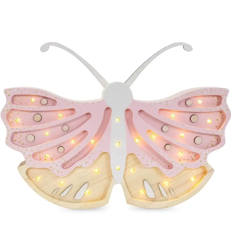 Little Lights Nachtlicht Kinder, Nachtlampe Schmetterling - 100% Kiefernholz natur, Farbe: Erdbeercreme Echt