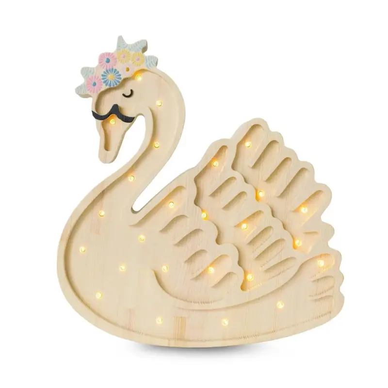 Little Lights Nachtlicht Kinder, Nachtlampe Schwan - 100% Kiefernholz natur Preisknaller