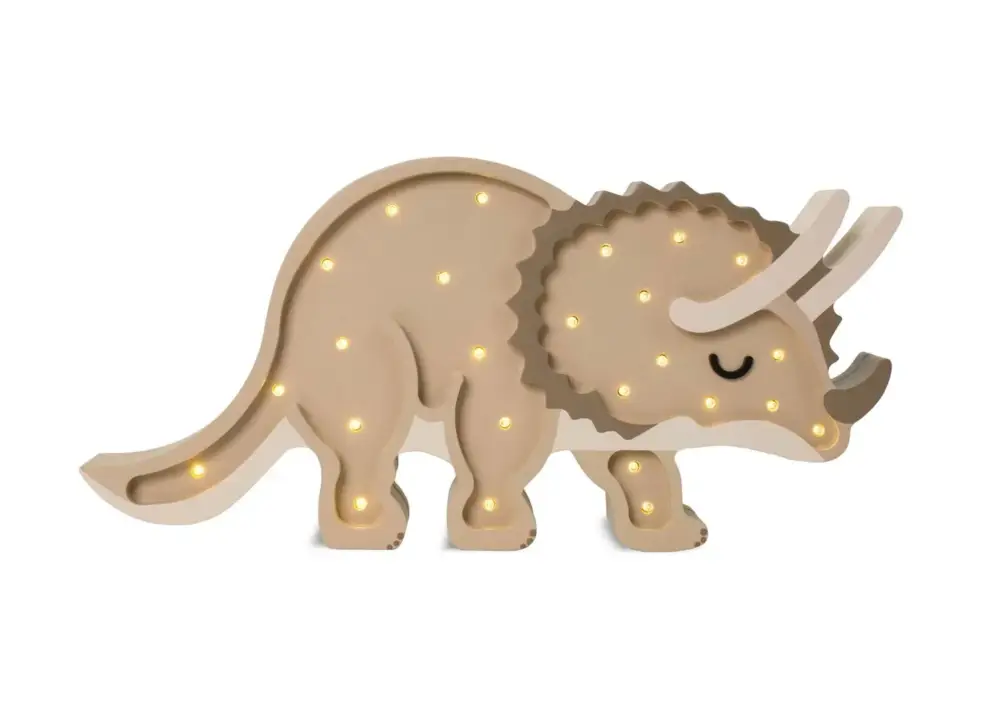 Little Lights Nachtlicht Kinder, Nachtlampe Triceratops-Dinosaurier - 100% Kiefernholz natur, Farbe: Paläo-Sand Echt