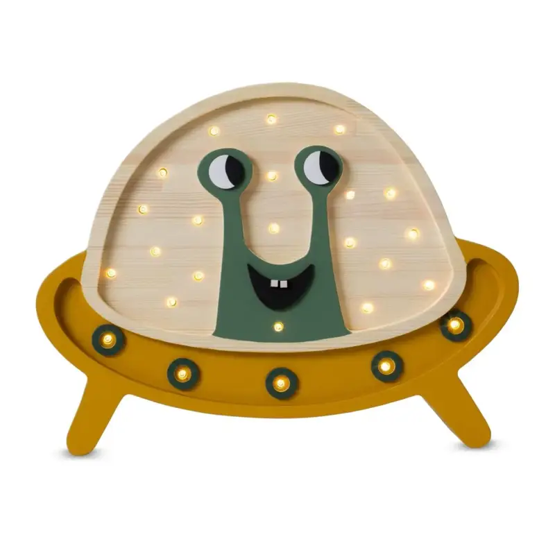 Little Lights Nachtlicht Kinder, Nachtlampe UFO - 100% Kiefernholz natur, Farbe: Senf/Holz Direkt Vom Hersteller