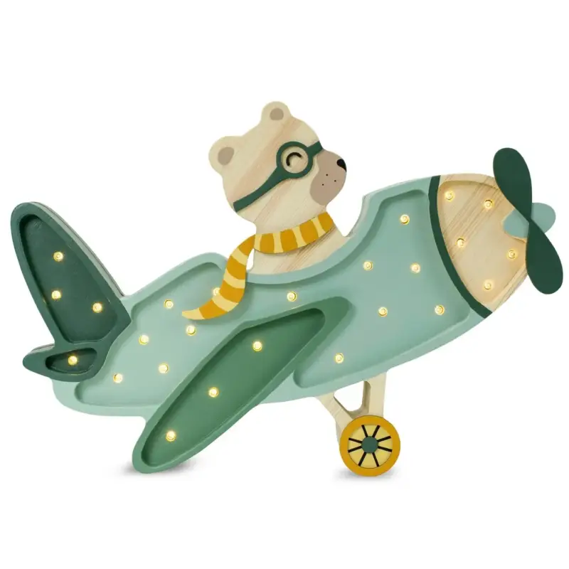 Little Lights Nachtlicht Kinder, Nachtlampe Vintage-Flugzeug - 100% Kiefernholz natur, Farbe: Khaki pastellfarbener Bär Bestpreis
