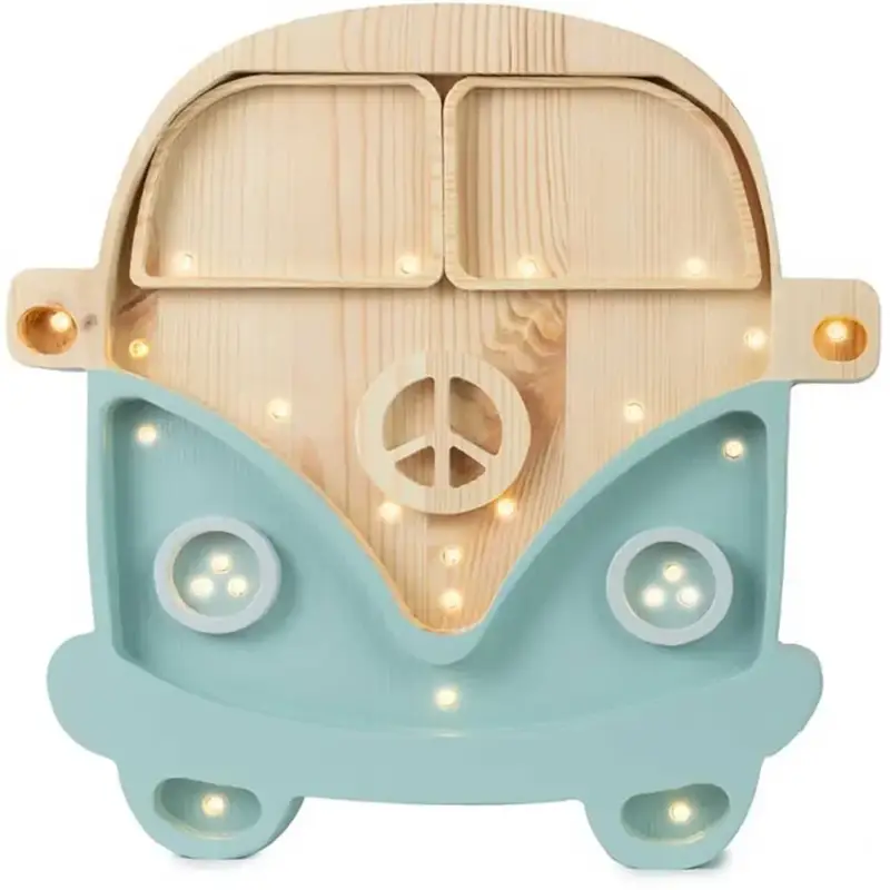 Preisreduziert Little Lights Nachtlicht Kinder, Nachtlampe Wohnmobil - 100% Kiefernholz natur, Farbe: Retroblau/Holz