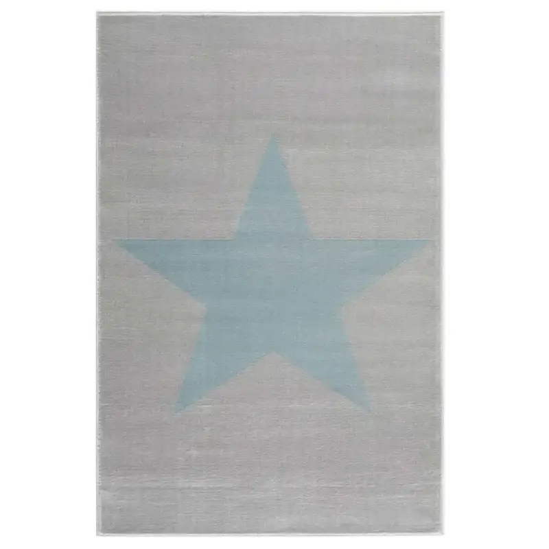 Billig Livone Kinderteppich Stern blau auf grau, Teppichgrösse: 160 x 230 cm