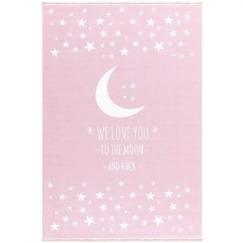 Kracherpreis Livone Kinderteppich waschbar Mond & Sterne rosa, Teppichgrösse: 140 x 190 cm