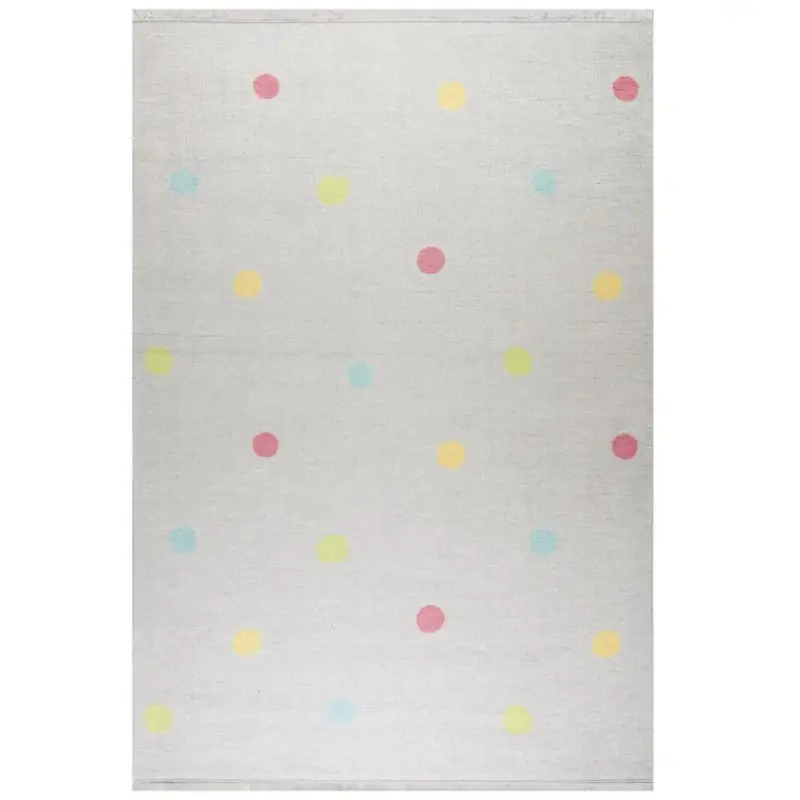 Finale Aktion Livone Kinderteppich waschbar silber grau Punkte bunt, Teppichgrösse: 140 x 190 cm