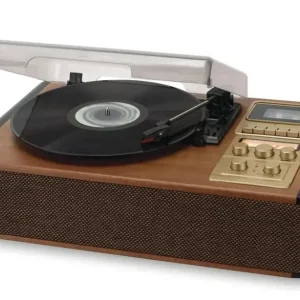 Begrenztes Angebot Plattenspieler in Holzgehäuse mit Bluetooth, Kasette, UKW-Radio, AUX-in