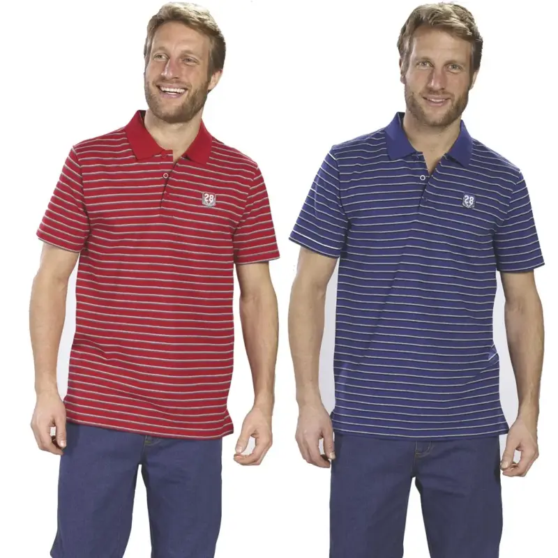 Billig Poloshirt geknöpft, rot-gestreift, Gr.2XL