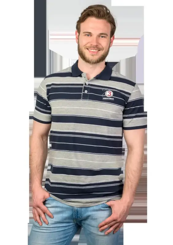 Schnäppchen Poloshirt mit Knopfleiste, Farbe marine gestreift, Gr. L