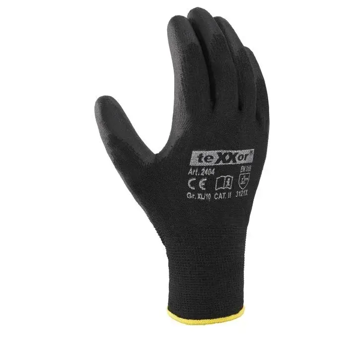 Geprüft Polyester-Strickhandschuh POLYURETHAN BESCHICHTET, schwarz