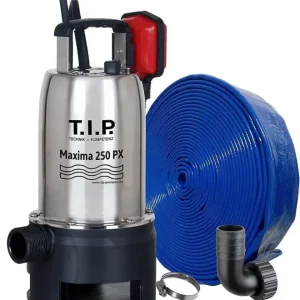 Schmutzwasser Tauchpumpe Edelstahl Maxima 250 PX mit 10 m Ablaufschlauch 32 mm, bis 14.500 l/h Fördermenge Bestseller