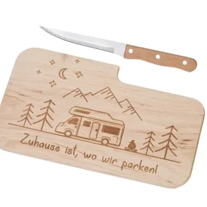 Nur Heute Schneidebrett "Camping" mit Messer