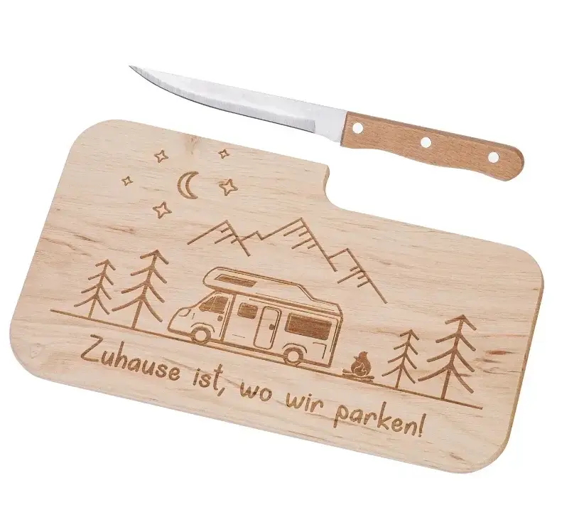 Nur Heute Schneidebrett "Camping" mit Messer