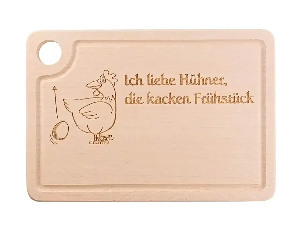 Schneidebrett mit Eierloch "Ich liebe Hühner" Saisonangebot