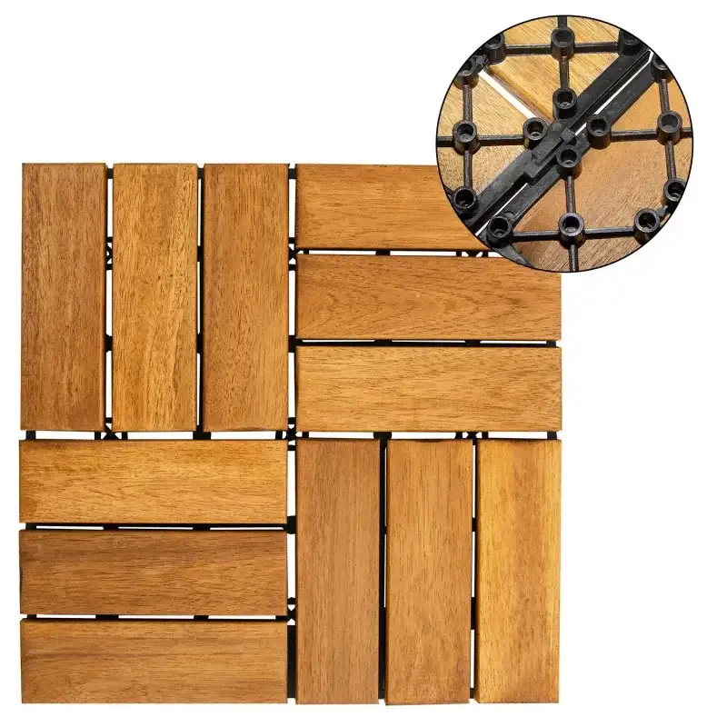 Terrassenfliesen Akazienholz, Mosaik Click, 30x30x2,4 cm, Holzfliesen Terrasse Mega-Angebot