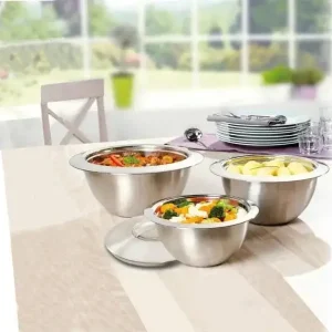 Preisknaller Thermoschüssel-Set, 6-teilig mit Deckel, 1L + 2L + 3L, Edelstahl