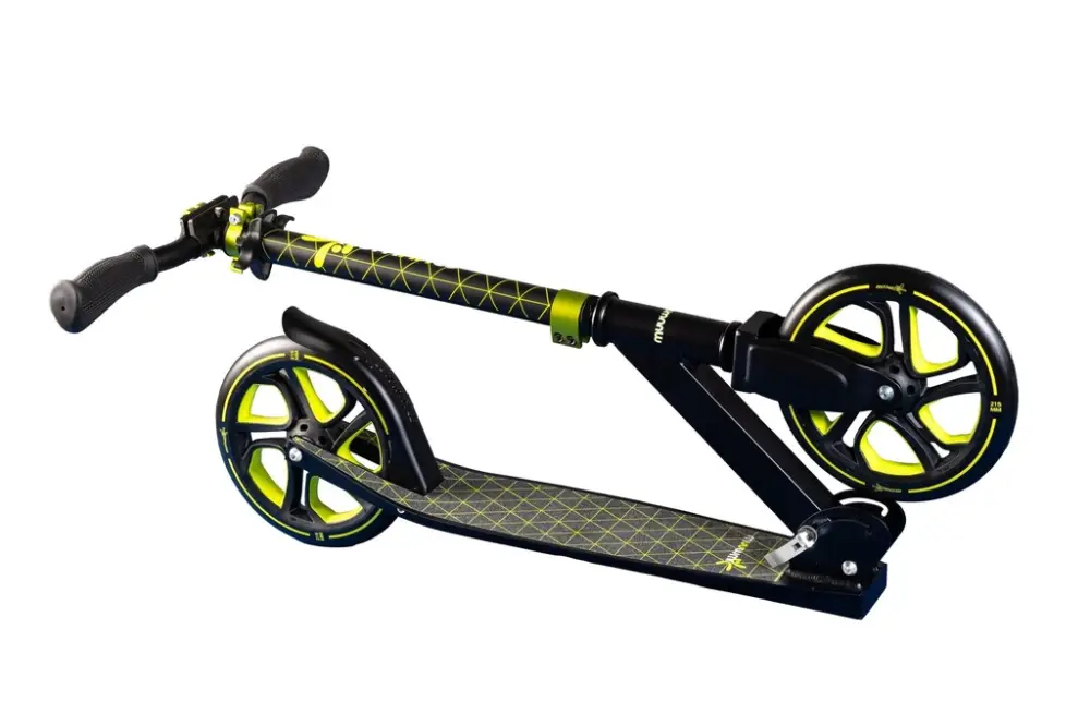 Markenprodukt muuwmi Aluminium Scooter Pro – Tretroller, 215 mm, ABEC 7, Kinder und Erwachsene, GS-geprüft, höhenverstellbar, new lime