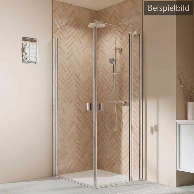 Breuer Elana 2.0 eckig Eckeinstieg Kombination Drehtür rechts / Drehtür mit Festteil links Bronce getönt 90 x 90 cm - Alu Silber matt Beliebt