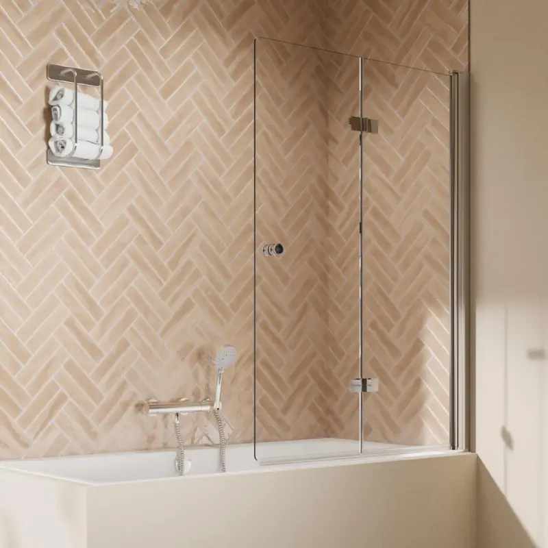Breuer Elana 2.0 rund Drehfalttür für Badewanne 2-teilig Türanschlag rechts Klarglas hell 100 cm - Alu Chromeffekt Zertifiziert