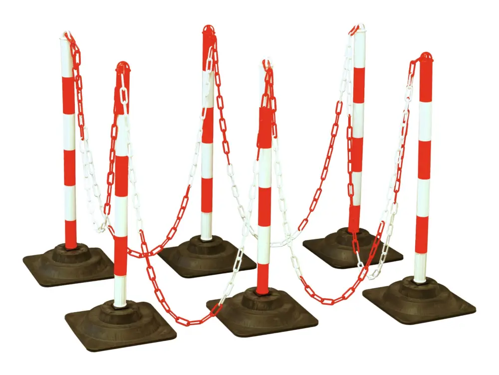 Sofort Bestellen Temka Kettenpfosten-Set EcoMax mit 10 m Absperrkette 3x rot/weiß, 3x weiß/rot, 6x Hartgummifuß
