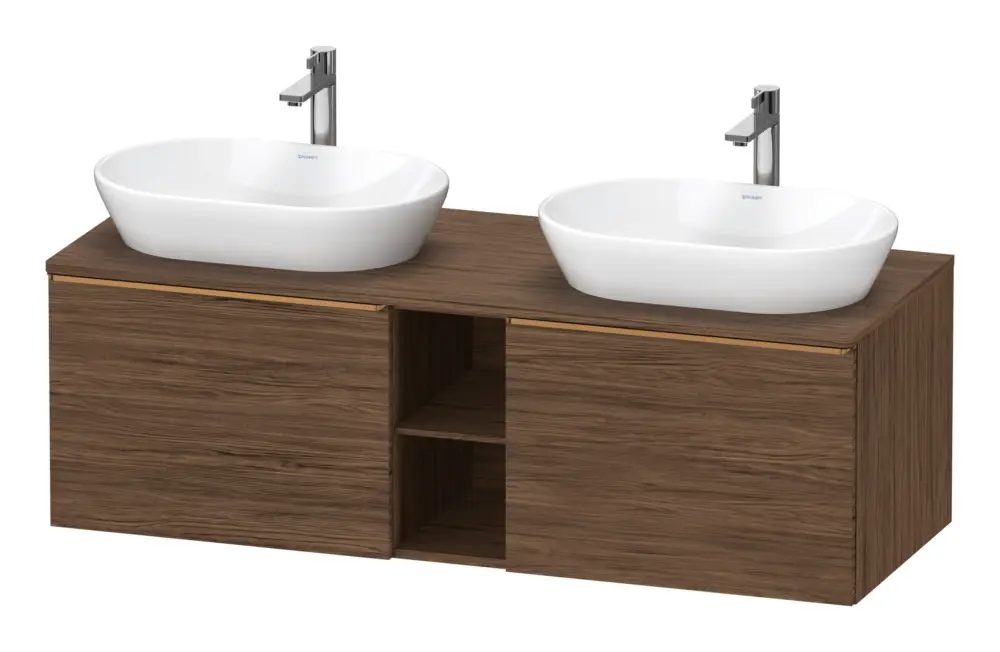 Duravit D-Neo Konsolenwaschtischunterschrank für 2 Becken mit 2 Auszügen und 2 Fächern Griff Bronze Gebürstet 1400 x 459 x 550 mm - Nussbaum dunkel Matt Neue Kollektion