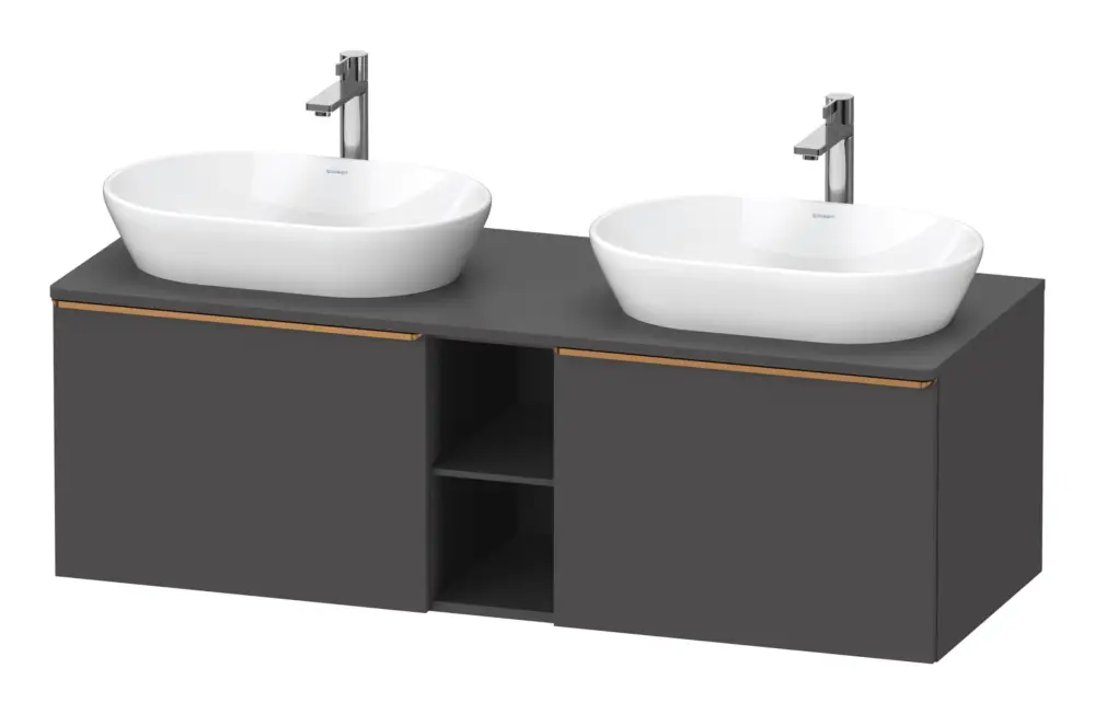 Heißes Angebot Duravit D-Neo Konsolenwaschtischunterschrank für 2 Becken mit 2 Auszügen und 2 Fächern Griff Bronze Gebürstet 1400 x 459 x 550 mm - Graphit Matt