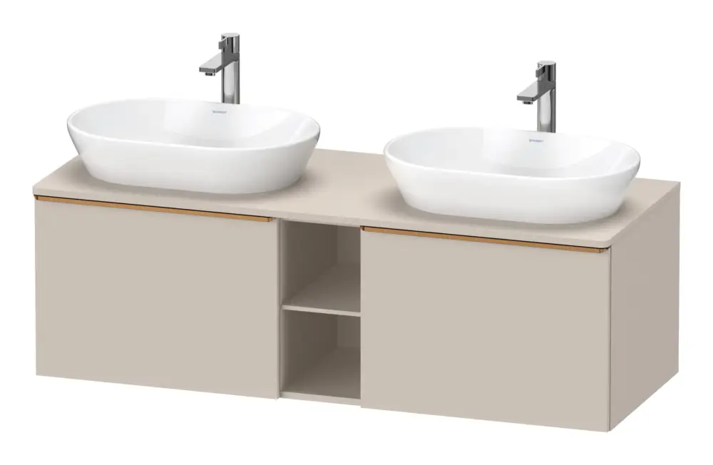 Ausverkauf Duravit D-Neo Konsolenwaschtischunterschrank für 2 Becken mit 2 Auszügen und 2 Fächern Griff Bronze Gebürstet 1400 x 459 x 550 mm - Taupe Matt