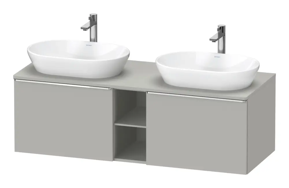 Wochenendangebot Duravit D-Neo Konsolenwaschtischunterschrank für 2 Becken mit 2 Auszügen und 2 Fächern Griff Chrom Hochglanz 1400 x 459 x 550 mm - Betongrau Matt