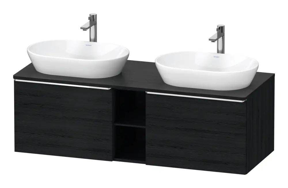 Duravit D-Neo Konsolenwaschtischunterschrank für 2 Becken mit 2 Auszügen und 2 Fächern Griff Chrom Hochglanz 1400 x 459 x 550 mm - Eiche Schwarz Matt Neue Kollektion
