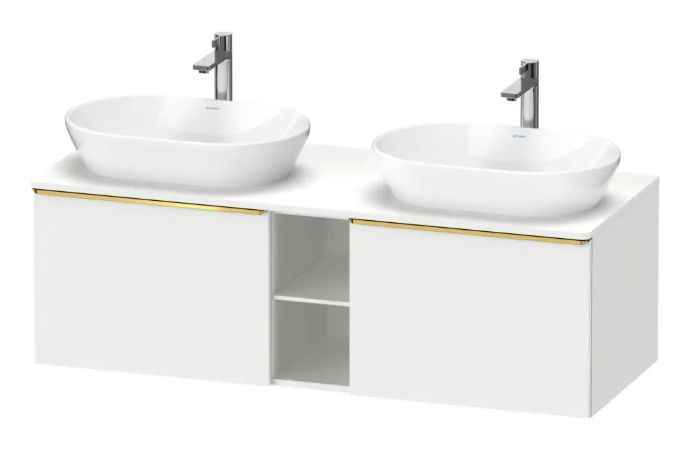 Duravit D-Neo Konsolenwaschtischunterschrank für 2 Becken mit 2 Auszügen und 2 Fächern Griff Gold Poliert 1400 x 459 x 550 mm - Weiß Matt Solange Der Vorrat Reicht