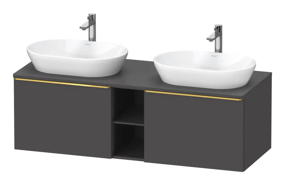 Angebot Duravit D-Neo Konsolenwaschtischunterschrank für 2 Becken mit 2 Auszügen und 2 Fächern Griff Gold Poliert 1400 x 459 x 550 mm - Graphit Matt