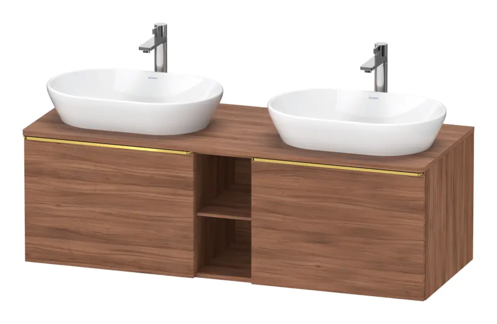 Top-Seller Duravit D-Neo Konsolenwaschtischunterschrank für 2 Becken mit 2 Auszügen und 2 Fächern Griff Gold Poliert 1400 x 459 x 550 mm - Nussbaum Matt