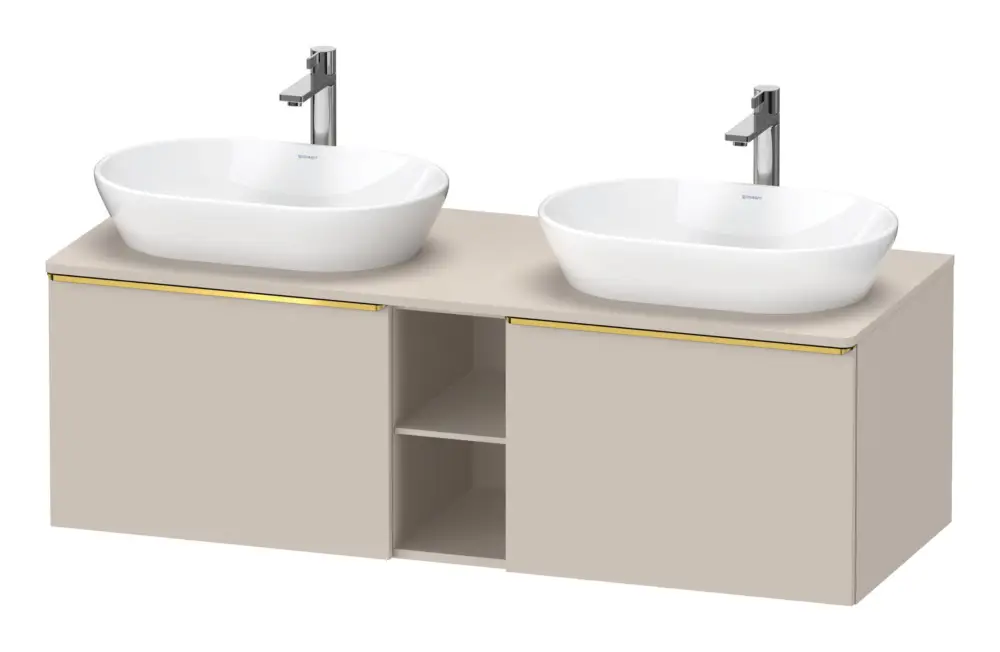 Duravit D-Neo Konsolenwaschtischunterschrank für 2 Becken mit 2 Auszügen und 2 Fächern Griff Gold Poliert 1400 x 459 x 550 mm - Taupe Matt Online Kaufen