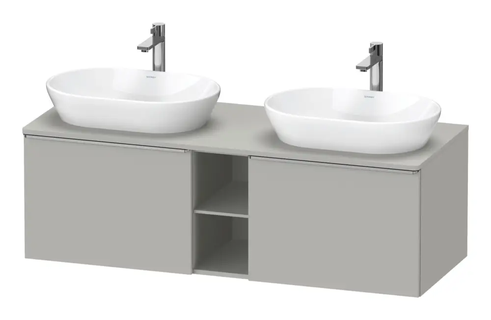 Duravit D-Neo Konsolenwaschtischunterschrank für 2 Becken mit 2 Auszügen und 2 Fächern Griff Edelstahl Gebürstet 1400 x 459 x 550 mm - Betongrau Matt Neue Kollektion