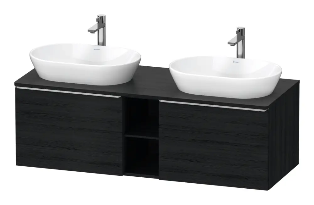 Duravit D-Neo Konsolenwaschtischunterschrank für 2 Becken mit 2 Auszügen und 2 Fächern Griff Edelstahl Gebürstet 1400 x 459 x 550 mm - Eiche Schwarz Matt Saisonangebot
