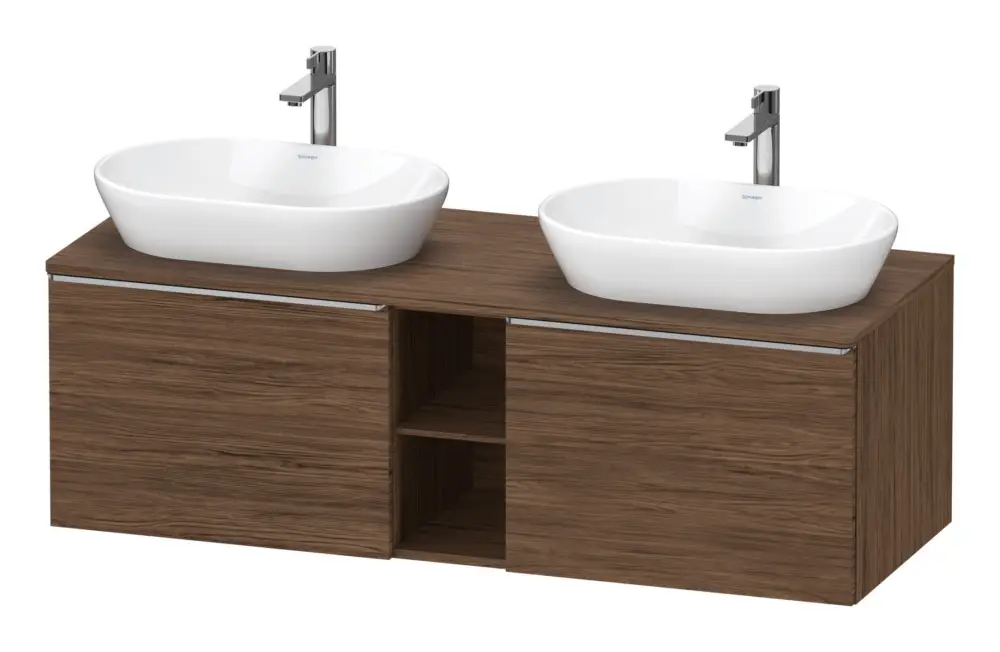 Duravit D-Neo Konsolenwaschtischunterschrank für 2 Becken mit 2 Auszügen und 2 Fächern Griff Edelstahl Gebürstet 1400 x 459 x 550 mm - Nussbaum dunkel Matt Finale Aktion