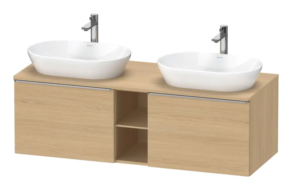 Letzte Chance Duravit D-Neo Konsolenwaschtischunterschrank für 2 Becken mit 2 Auszügen und 2 Fächern Griff Edelstahl Gebürstet 1400 x 459 x 550 mm - Eiche Natur Matt